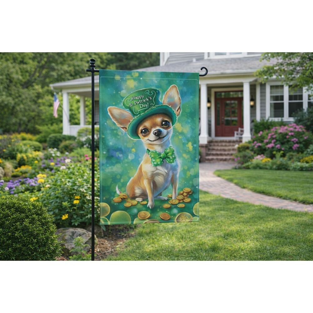 St. Patrick’s Day Chihuahua Garden Flag Irish Dog Decor 12 x 18